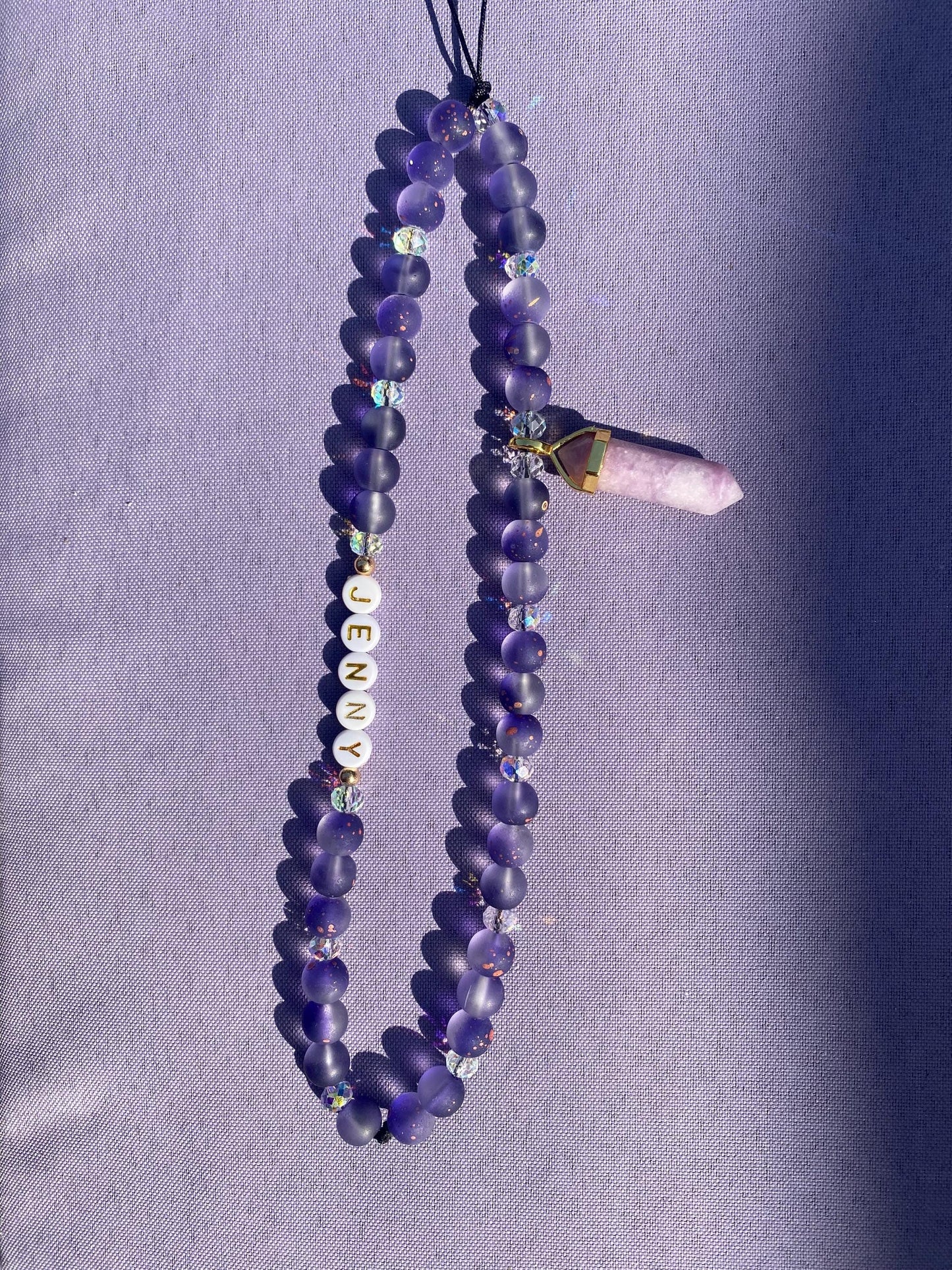 Personalise Name Phone Charm With Crystal Pendant Blue Opalite Purple Lepidolite Spiritual Custom Accessory Phone Strap Personalised Gift