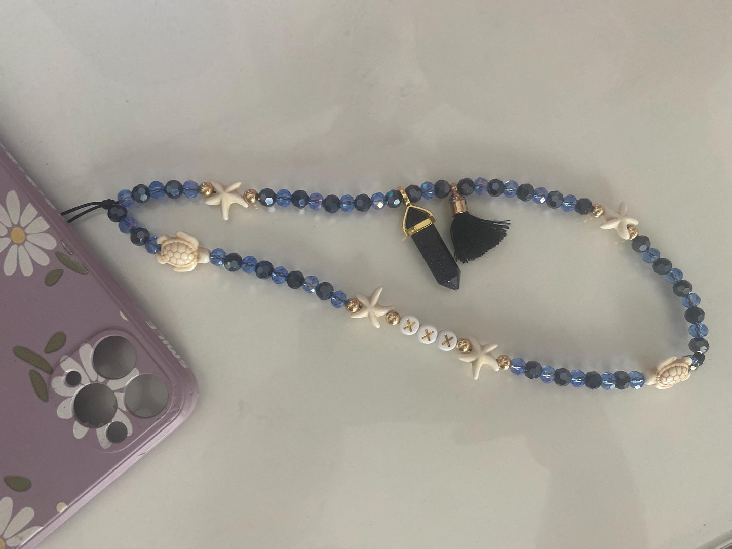 Personalise Name Phone Charm Blue, Gold, Starfish, Turtle, Blue Sparkle Glitter Charm, Black Tassel, Personalised Gift
