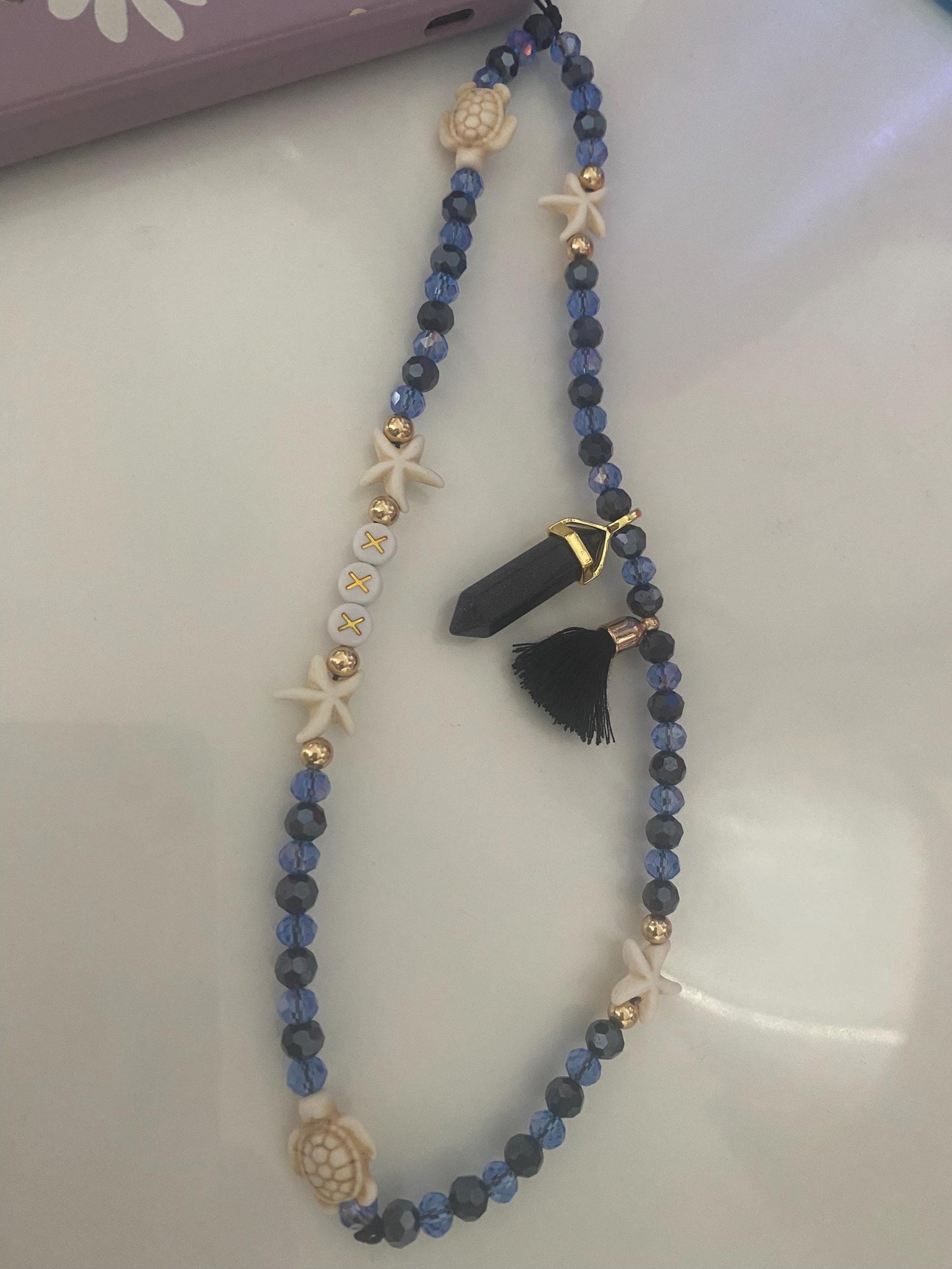 Personalise Name Phone Charm Blue, Gold, Starfish, Turtle, Blue Sparkle Glitter Charm, Black Tassel, Personalised Gift