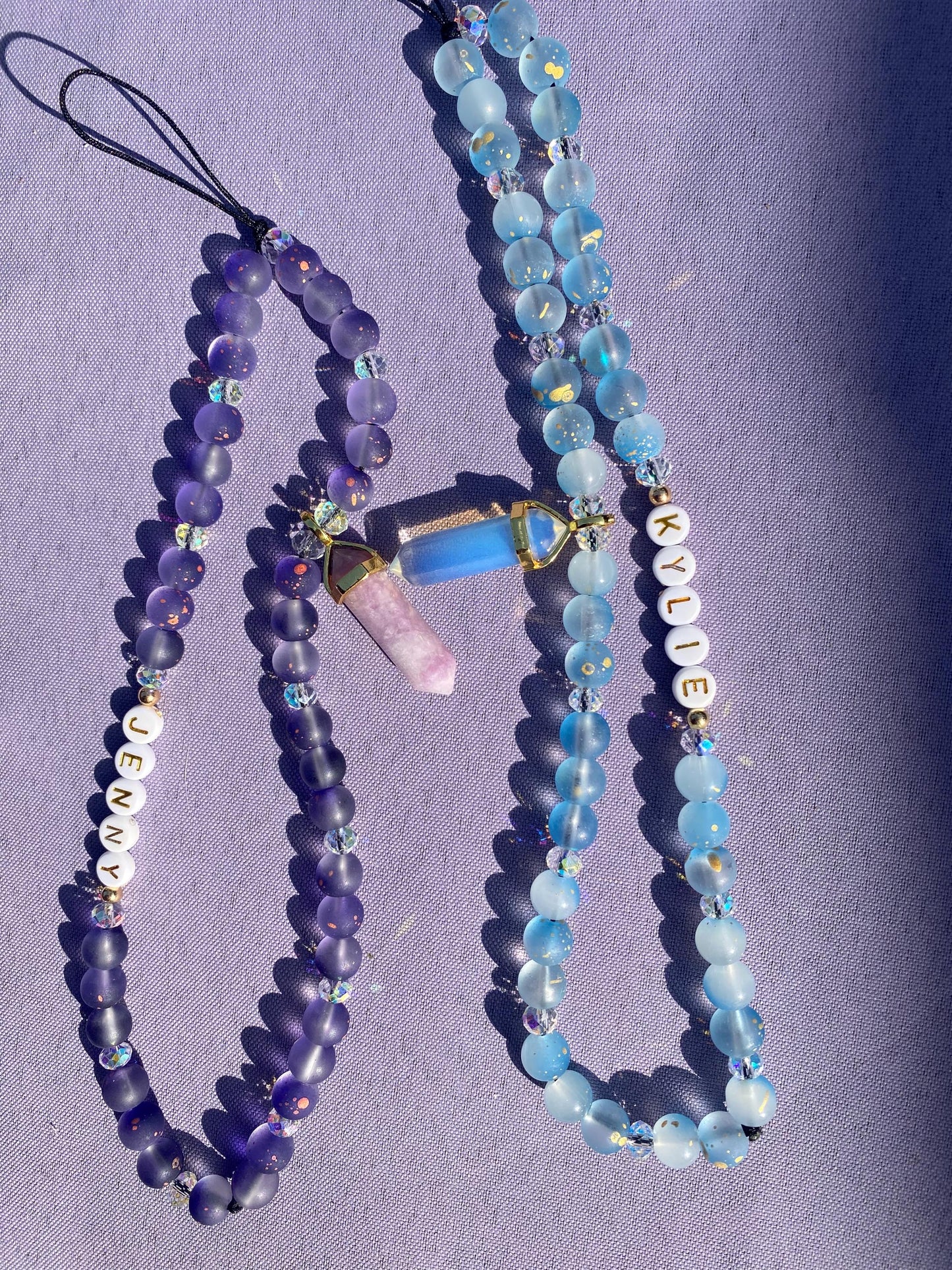 Personalise Name Phone Charm With Crystal Pendant Blue Opalite Purple Lepidolite Spiritual Custom Accessory Phone Strap Personalised Gift