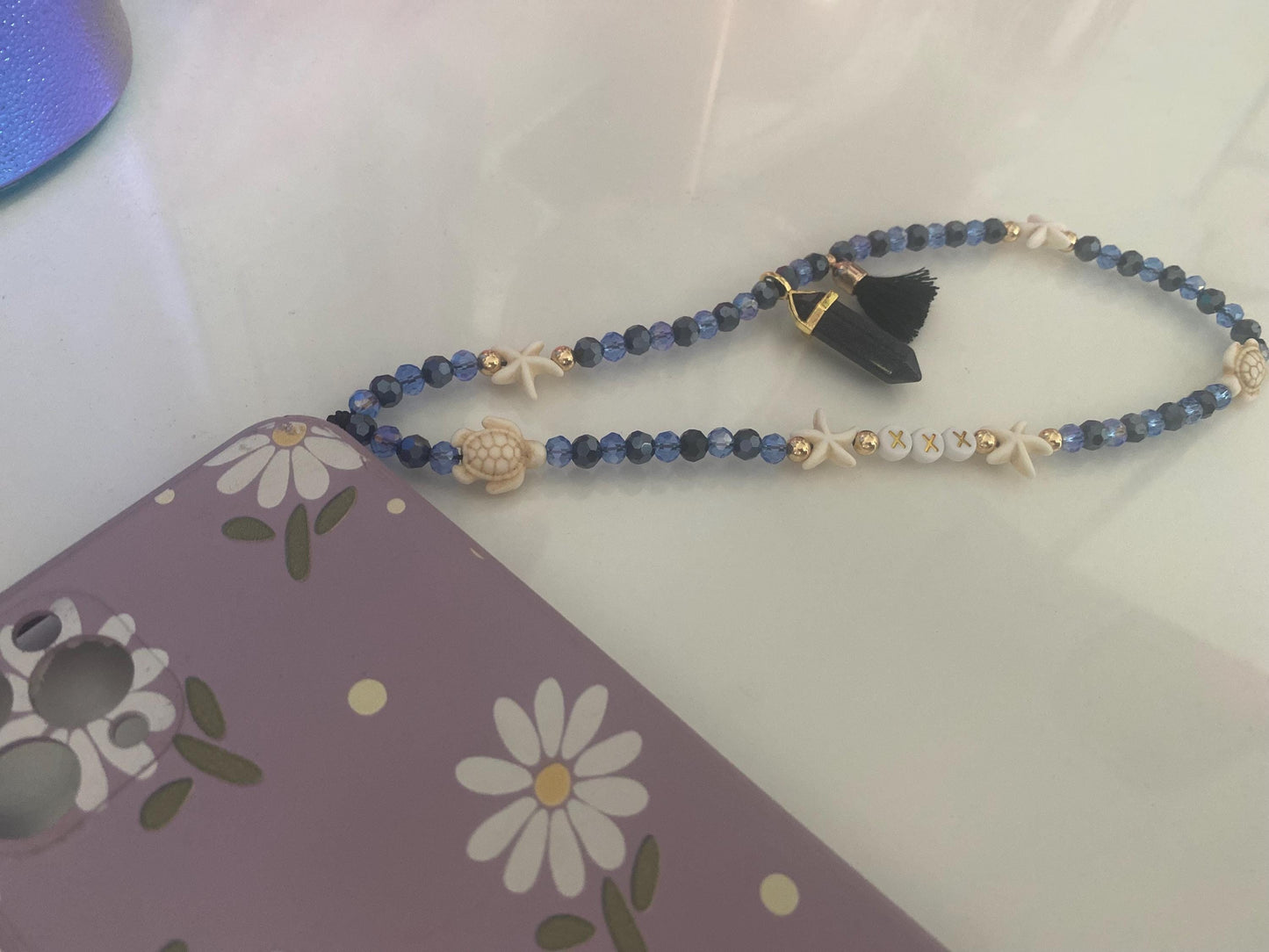 Personalise Name Phone Charm Blue, Gold, Starfish, Turtle, Blue Sparkle Glitter Charm, Black Tassel, Personalised Gift