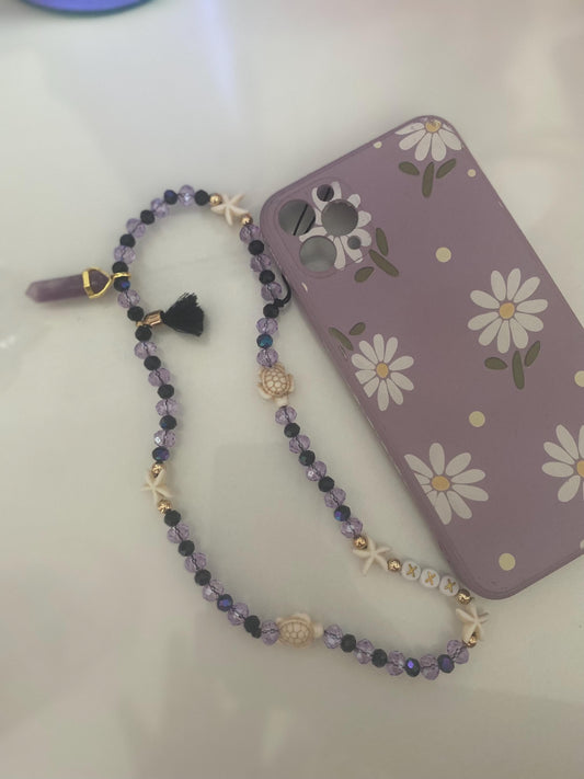 Personalise Name Phone Charm Purple, Black, Gold, Starfish, Turtle, Natural Lepidolite Charm, Black Tassel, Personalised Gift