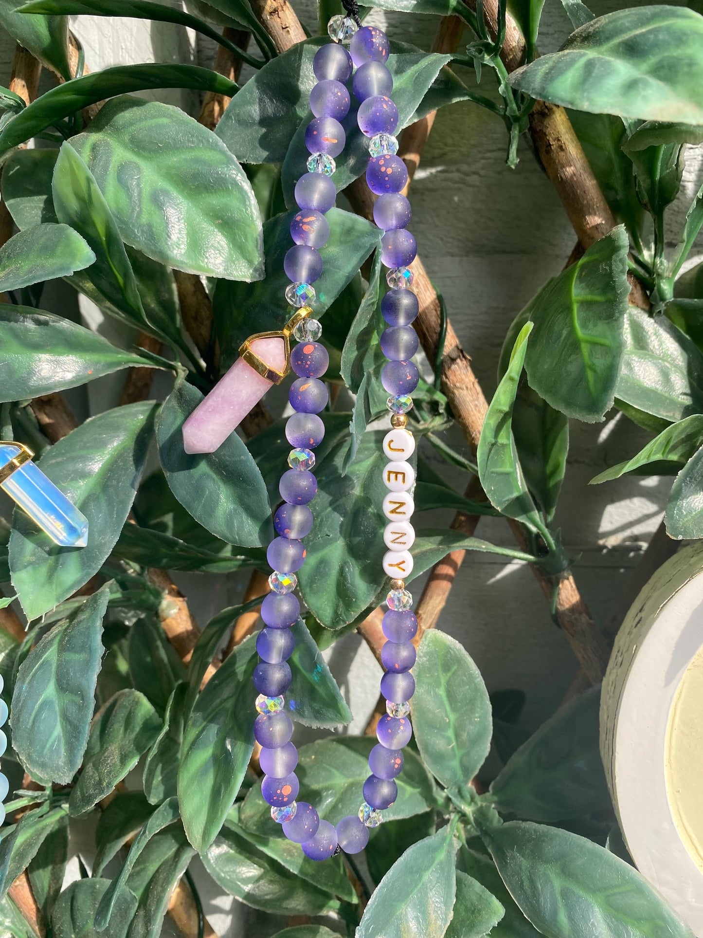 Personalise Name Phone Charm With Crystal Pendant Blue Opalite Purple Lepidolite Spiritual Custom Accessory Phone Strap Personalised Gift
