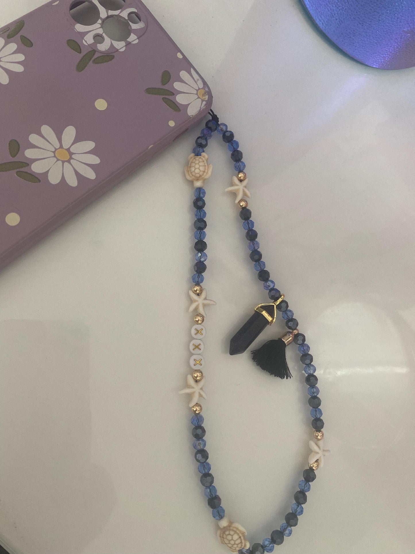 Personalise Name Phone Charm Blue, Gold, Starfish, Turtle, Blue Sparkle Glitter Charm, Black Tassel, Personalised Gift