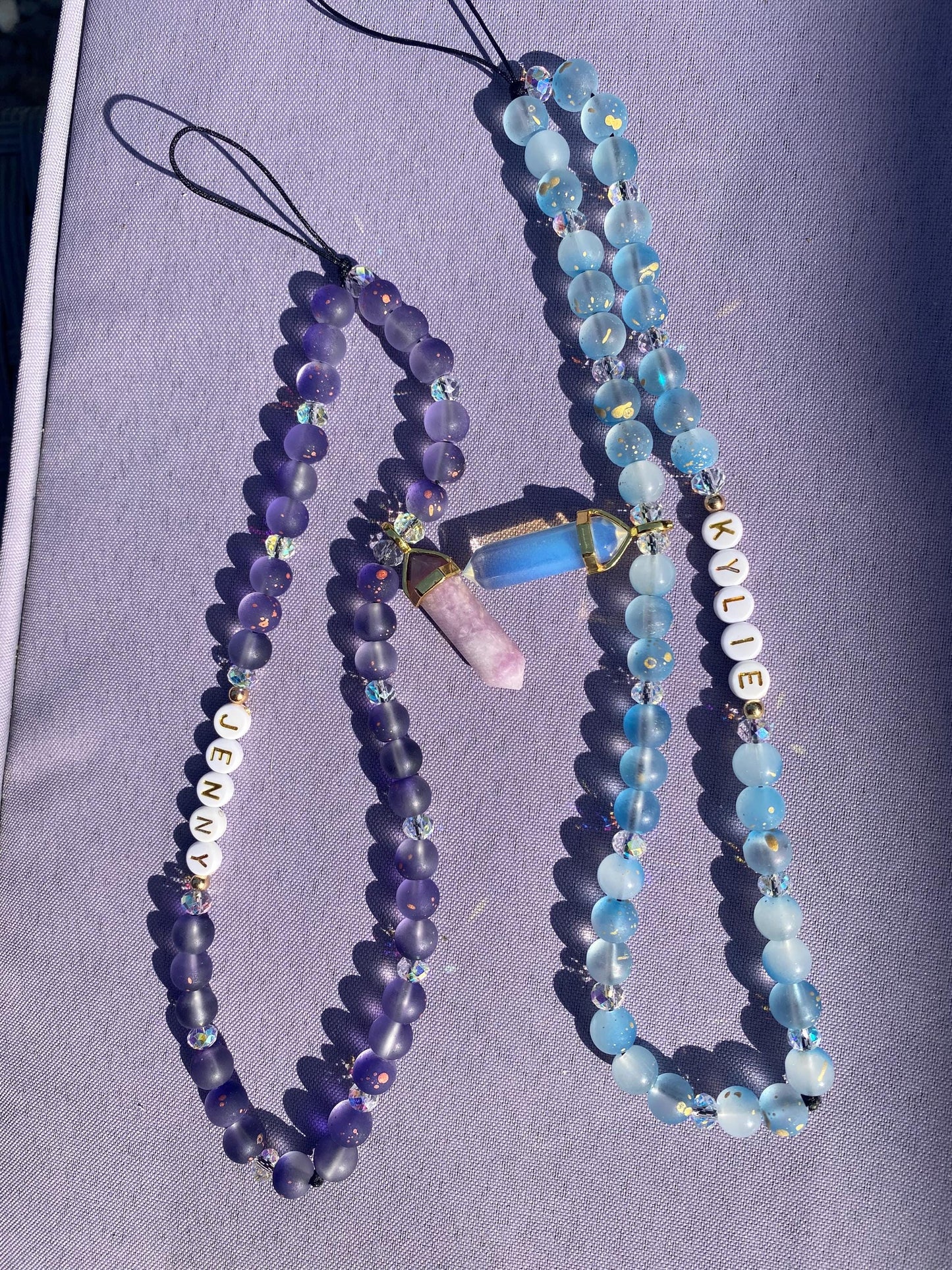 Personalise Name Phone Charm With Crystal Pendant Blue Opalite Purple Lepidolite Spiritual Custom Accessory Phone Strap Personalised Gift