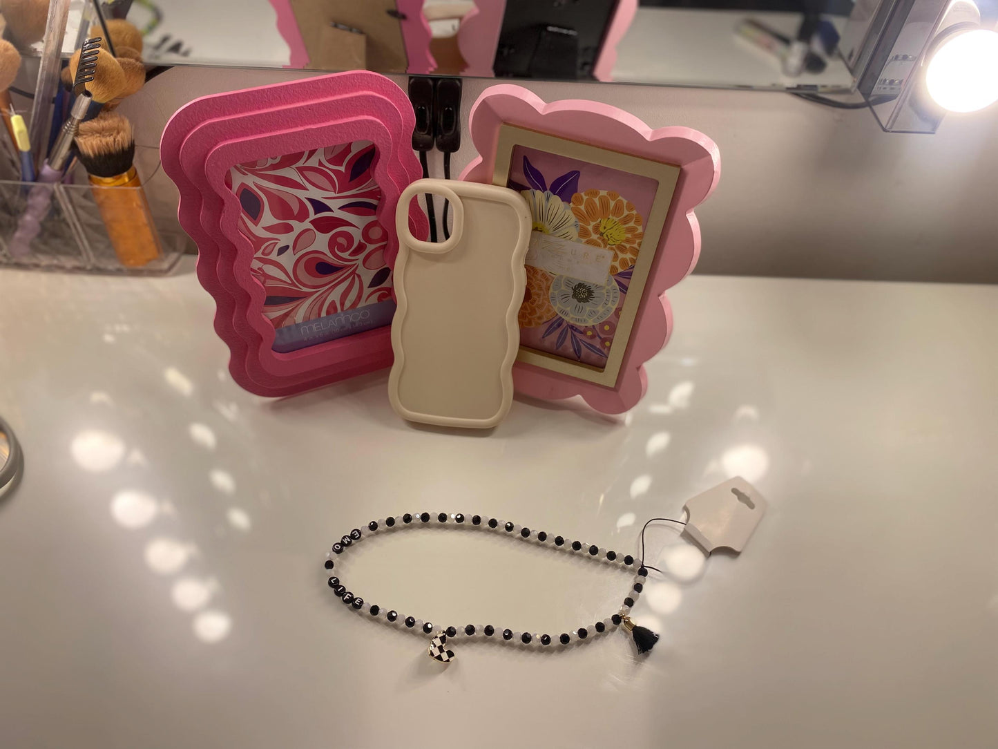 Black and White Phone Charm Chequered Heart Charm Slogan Black Tassel